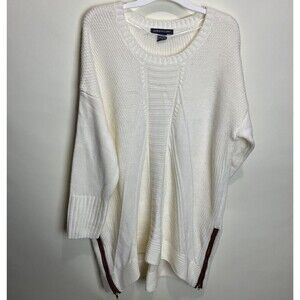 Kate & Mallory Tunic Length Cable Knit Sweater Side Zip Cream Ivory 2X Cozy Warm
